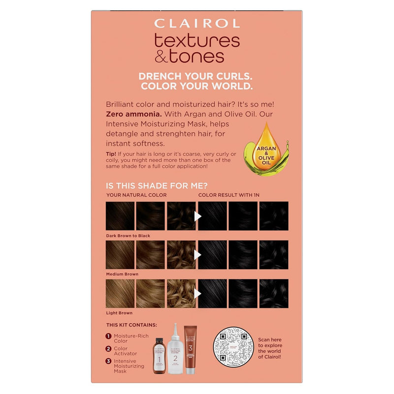 Clairol Textures & Tones Permanent Hair Dye, 1N Natural Black Hair Color