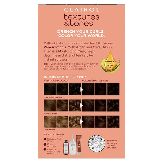 Clairol Textures & Tones Permanent Hair Dye, 3N Cocoa Brown Hair Color
