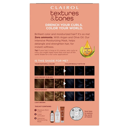 Clairol Textures & Tones Permanent Hair Dye, 1B Silken Black Hair Color