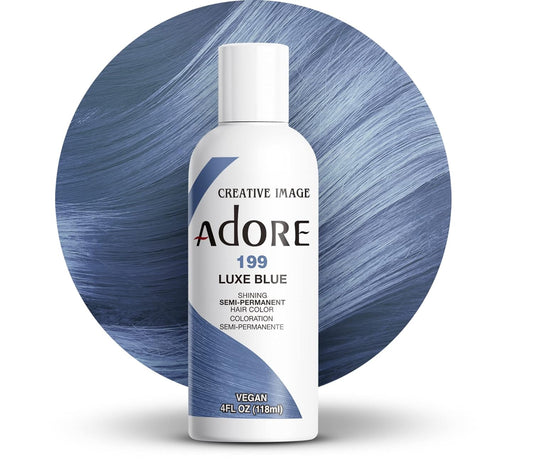Adore Semi Permanent Hair Color - Vegan and Cruelty-Free Blue Hair Dye - 4 Fl Oz - 199 Luxe Blue