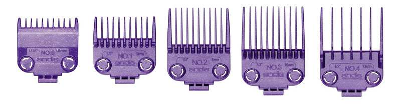 Andis 01410 Professional Master Clipper Guards - Dual Magnet Comb Set – Small, fits for MBA, MC-2, ML, PM- & PM-4, Waterproof – Purple, Set of 5