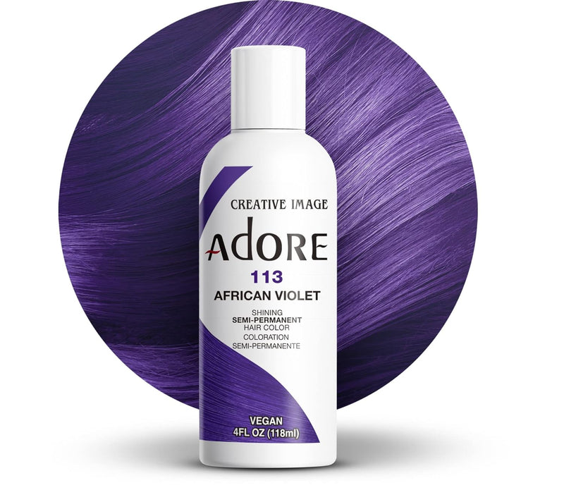 Adore Semi Permanent Hair Color - Vegan and Cruelty-Free Purple Hair Dye - 4 Fl Oz - 113 African Violet