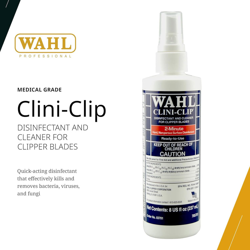 Wahl Professional Clini Clip Spray Fast Acting Cleaner Lubricant Clipper Blades Purifies Grooming Tools Reduces Friction Heat 8 Fl Oz