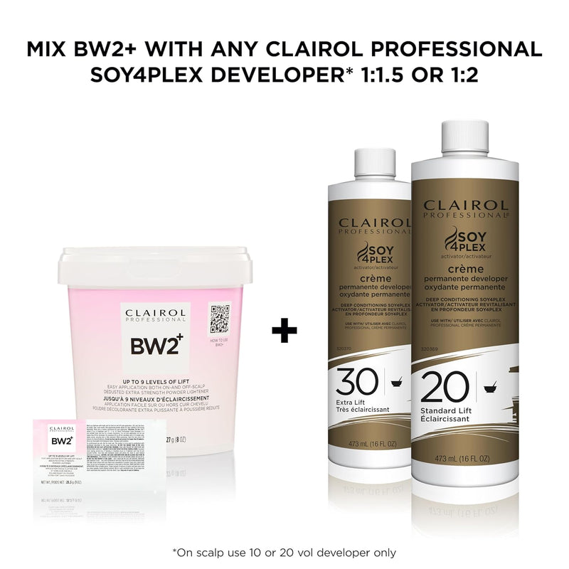 Clairol Professional BW2+ Extra Strength Powder Lightener, Up to 9 Levels of Lift for Hair Highlights & Lightening