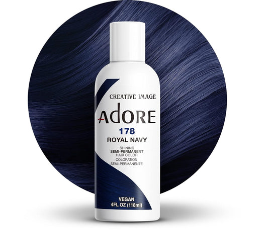 Adore Semi Permanent Hair Color - Vegan and Cruelty-Free Blue Hair Dye - 4 Fl Oz - 178 Royal Navy
