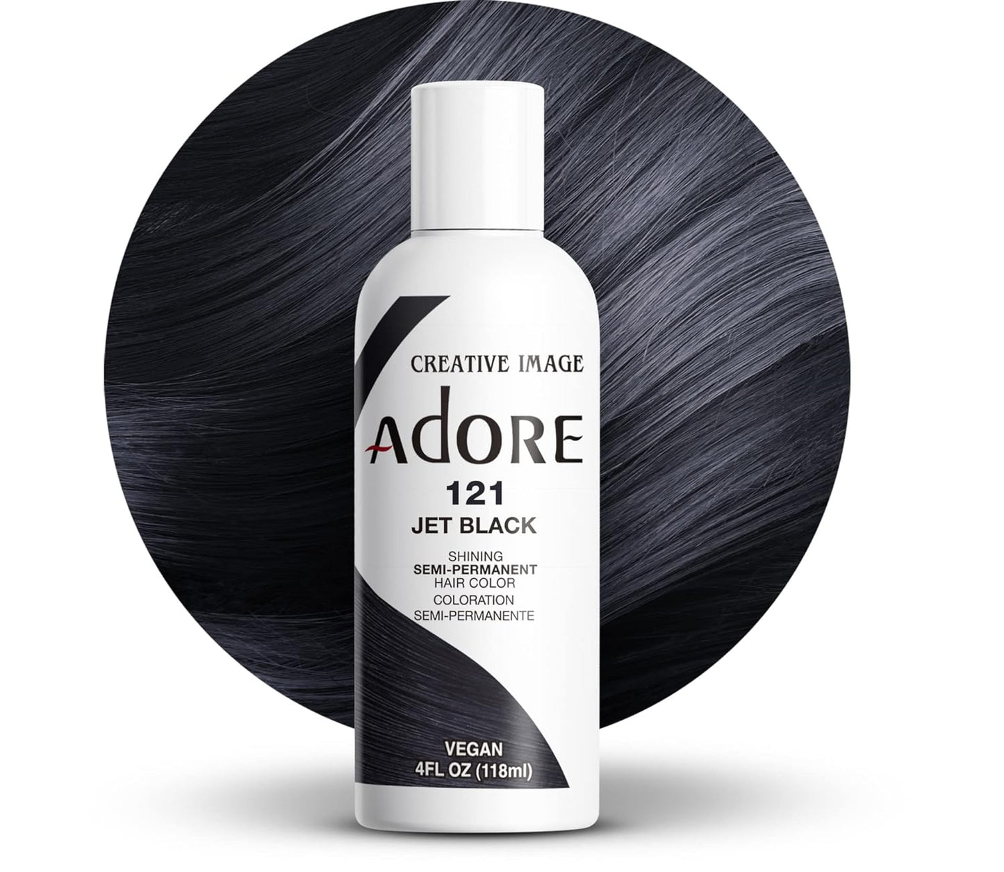 Adore Semi Permanent Hair Color - Vegan and Cruelty-Free Hair Dye - 4 Fl Oz - 121 Jet Black