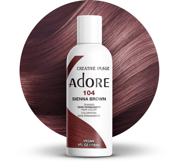 Adore Semi Permanent Hair Color - Vegan and Cruelty-Free Brown Hair Dye - 4 Fl Oz - 104 Sienna Brown