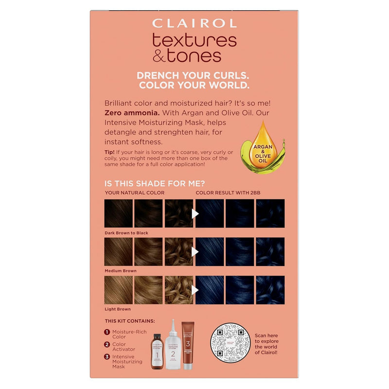Clairol Textures & Tones Permanent Hair Dye, 2BB Midnight Blue Hair Color