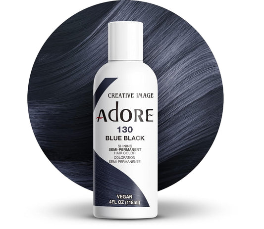 Adore Semi Permanent Hair Color - Vegan and Cruelty-Free Blue Hair Dye - 4 Fl Oz - 130 Blue Black