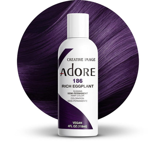 Adore Semi Permanent Hair Color - Vegan and Cruelty-Free Purple Hair Dye - 4 Fl Oz - 186 Rich Eggplant