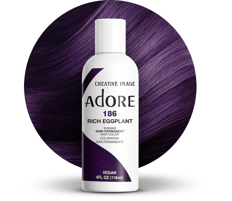 Adore Semi Permanent Hair Color - Vegan and Cruelty-Free Purple Hair Dye - 4 Fl Oz - 186 Rich Eggplant