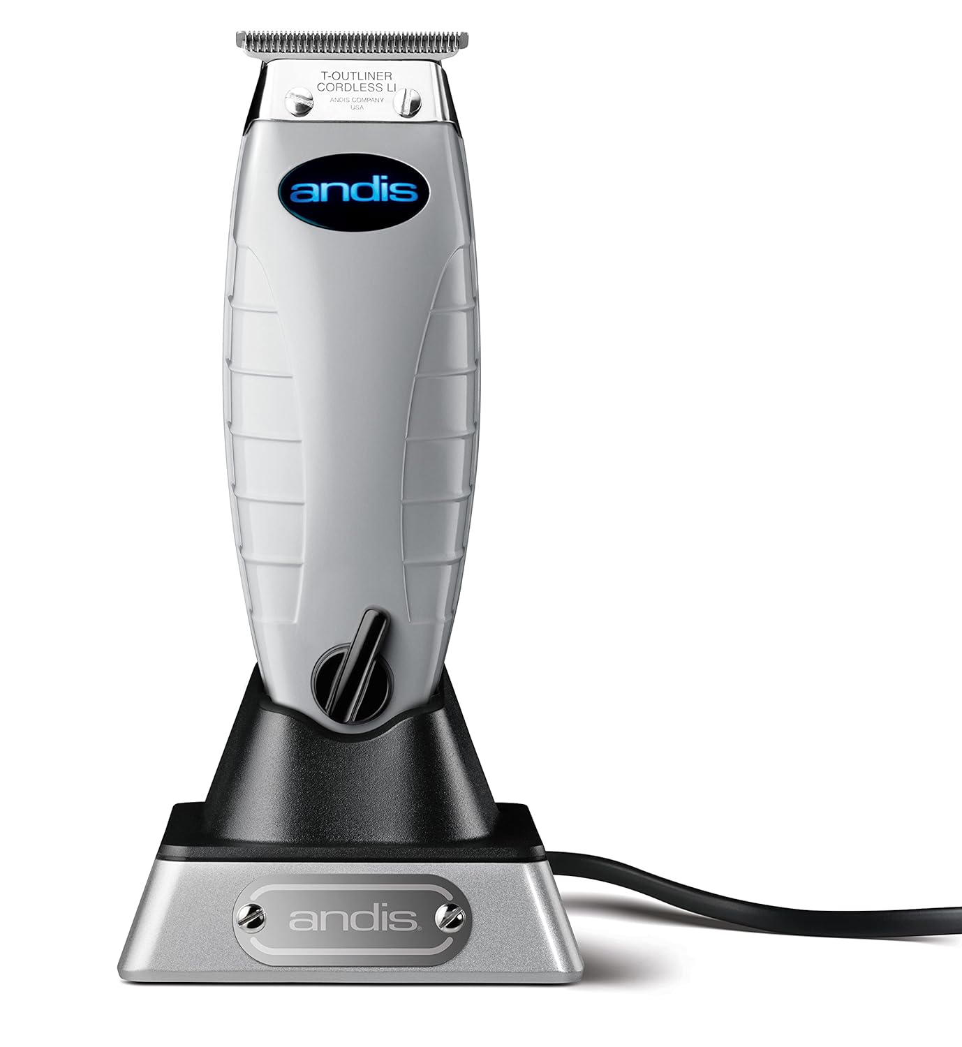 Andis 74000 Professional Corded/ Cordless Hair & Beard Trimmer, T-Outliner Blade Trimmer, Zero Gapped, Close Cutting Carbon Steel T-Blade Trimmer, Grey