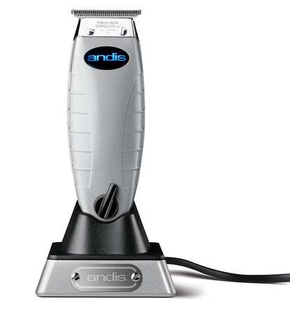 Andis 74000 Professional Corded/ Cordless Hair & Beard Trimmer, T-Outliner Blade Trimmer, Zero Gapped, Close Cutting Carbon Steel T-Blade Trimmer, Grey