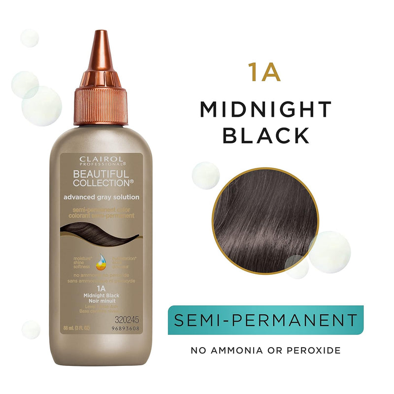Clairol Beautiful Collection Semi-Permanent Hair Color - BEAU COLL GRAY [1A] Midnight Black, 3 oz