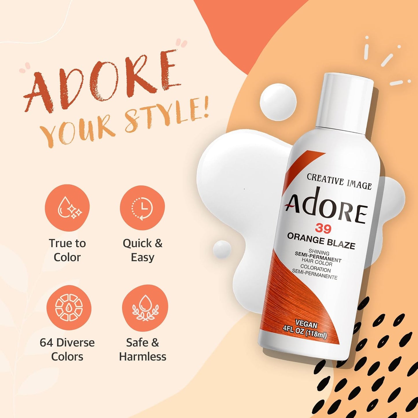 Adore Semi Permanent Hair Color - Vegan and Cruelty-Free Hair Dye - 4 Fl Oz - 106 Mahogany