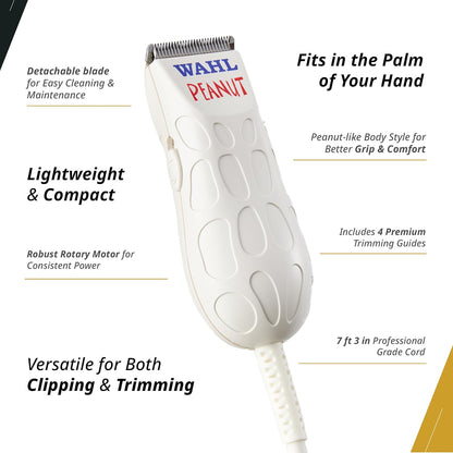 Wahl Professional White Peanut Corded Trimmer - Compact, Lightweight Powerful Rotary Motor Grooming Tool