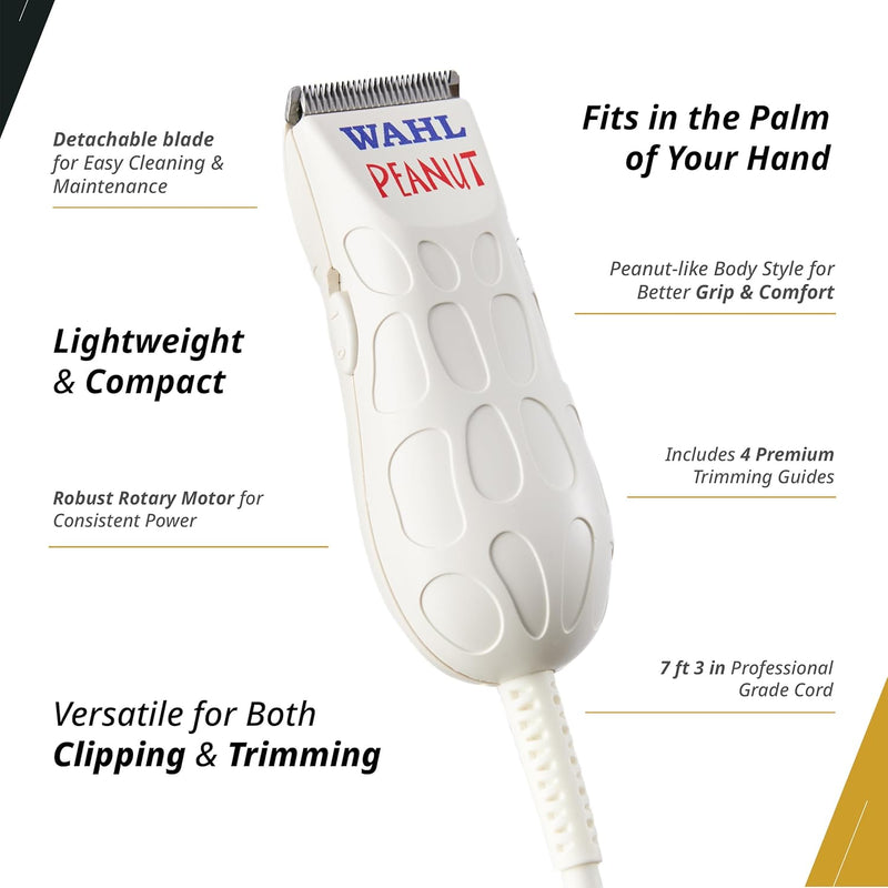 Wahl Professional White Peanut Corded Trimmer - Compact, Lightweight Powerful Rotary Motor Grooming Tool