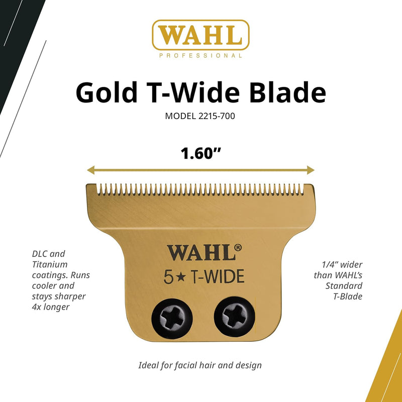 Wahl Professional Gold T-Wide Blade for The 5 Star Series Detailer Li Gold Trimmer, for Professional Barbers and Stylists Item – 2215-700