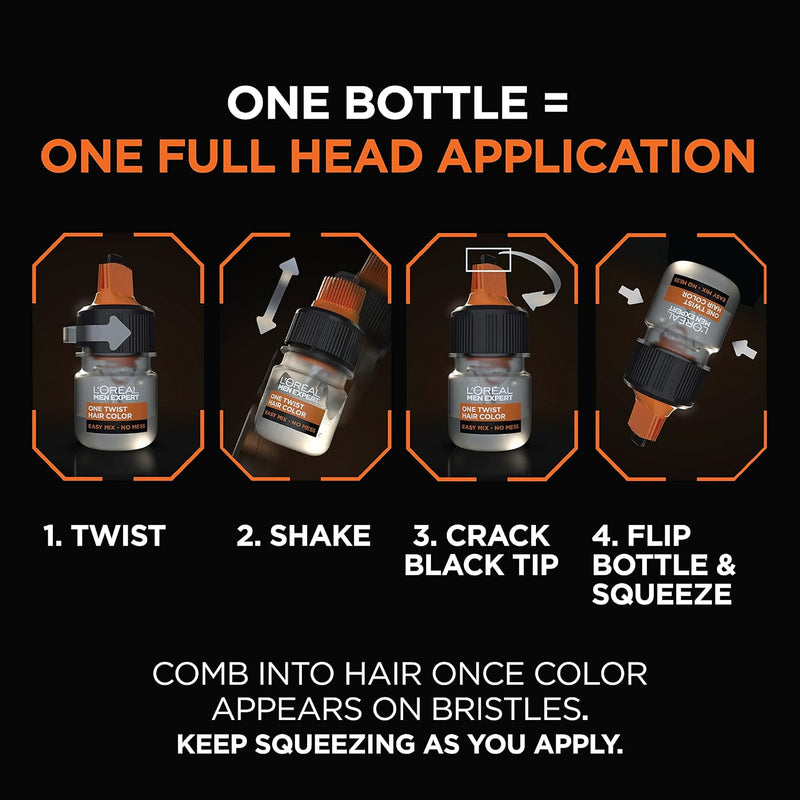 L’Oreal Paris Men Expert One Twist Mess Free Permanent Hair Color, Mens Hair Dye to Cover Grays, Easy Mix Ammonia Free Application, Light Medium Brown 05, 1 Application Kit