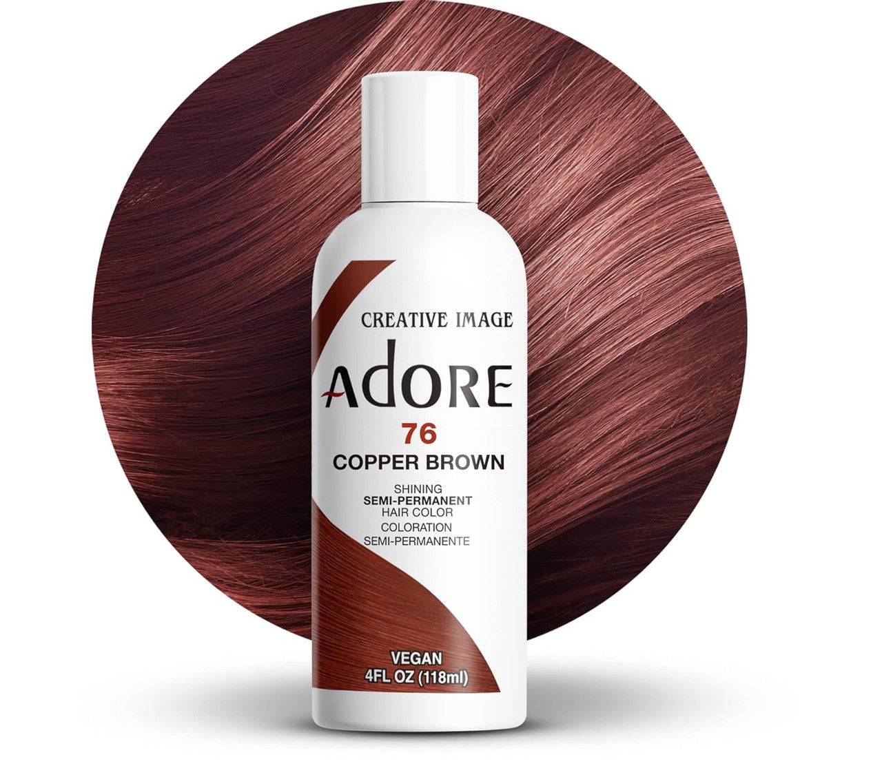 Adore Semi Permanent Hair Color - Vegan and Cruelty-Free Brown Hair Dye - 4 Fl Oz - 076 Copper Brown