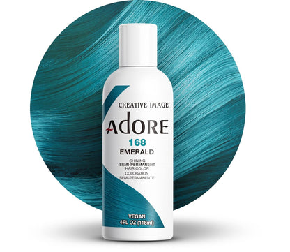 Adore Semi Permanent Hair Color - Vegan and Cruelty-Free Green Hair Dye - 4 Fl Oz - 168 Emerald