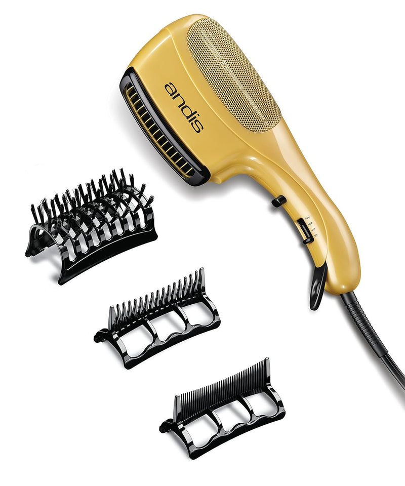 Andis 82105 1875-Watt Tourmaline Ionic Styling Hair Dryer - 3-in-1 Ceramic Styler with 3 Attachments, Styling Hair Dryer with Ionic Technology, No Heat Damage, Extendable Prongs, Gold