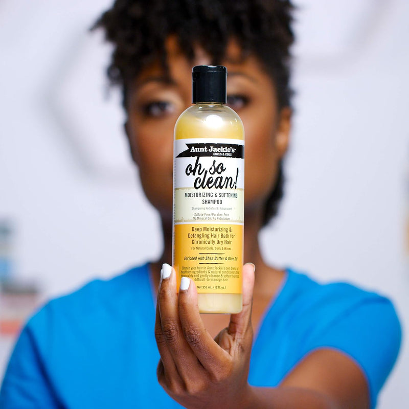 Aunt Jackie's Curls and Coils Oh So Clean Deep Moisturizing and Softening Hair Shampoo for Natural Curls, Coils and Waves, Enriched shea Butter, 12 oz