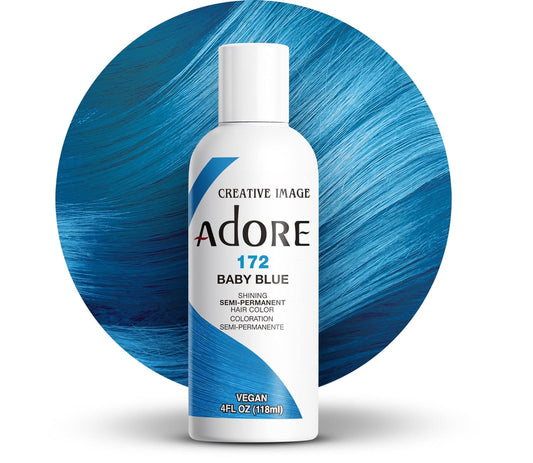 Adore Semi Permanent Hair Color - Vegan and Cruelty-Free Blue Hair Dye - 4 Fl Oz - 172 Baby Blue
