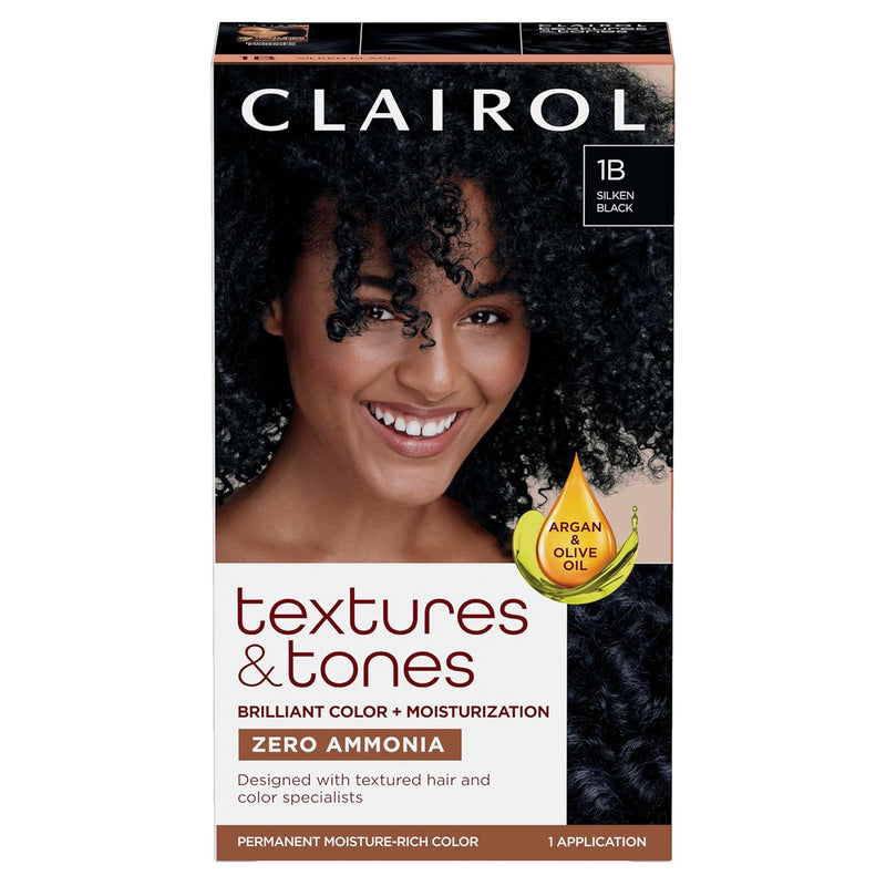 Clairol Textures & Tones Permanent Hair Dye, 1B Silken Black Hair Color