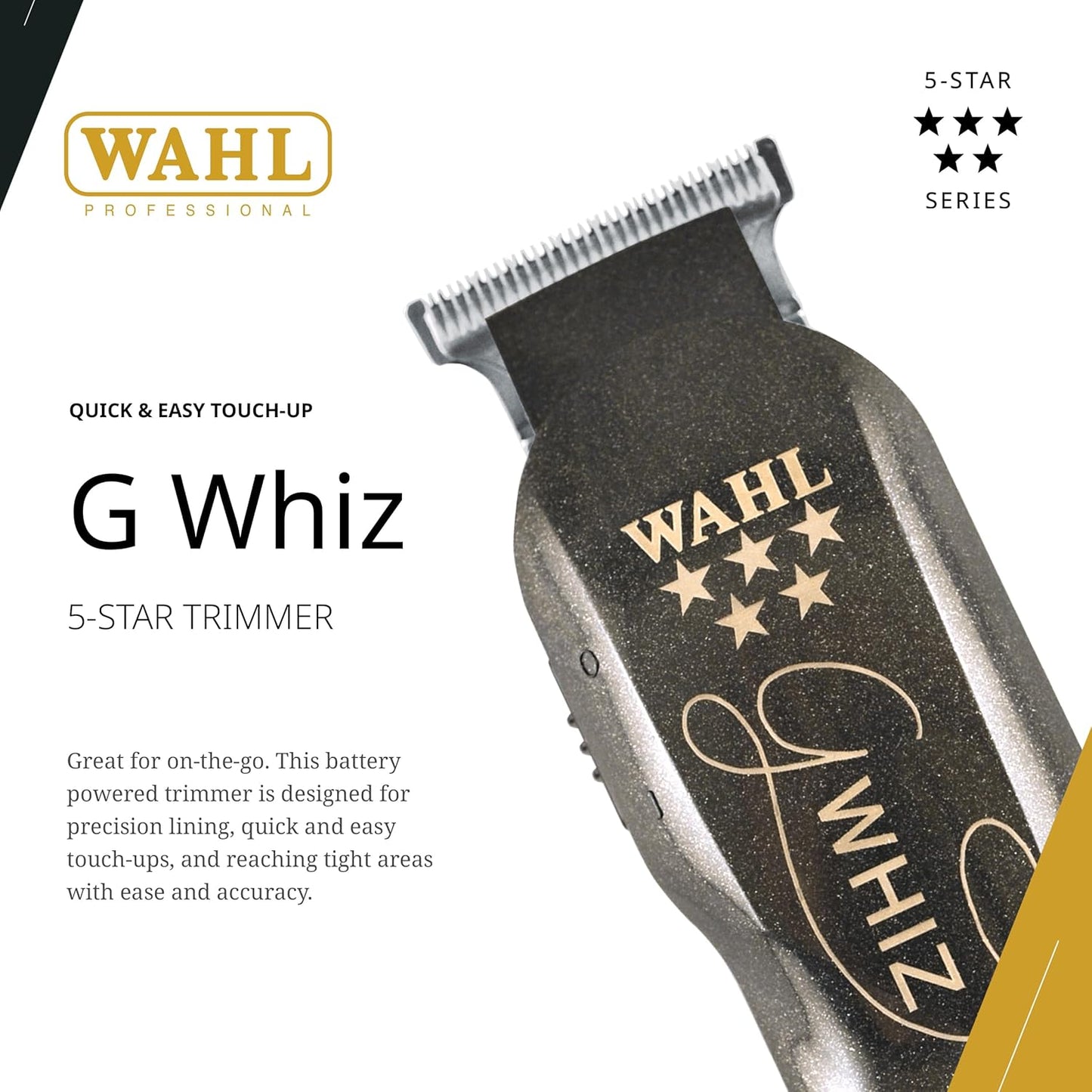Wahl Professional 5 Star G-Whiz Trimmer, Battery Powered, Lightweight, Precision Lining, Complete Kit