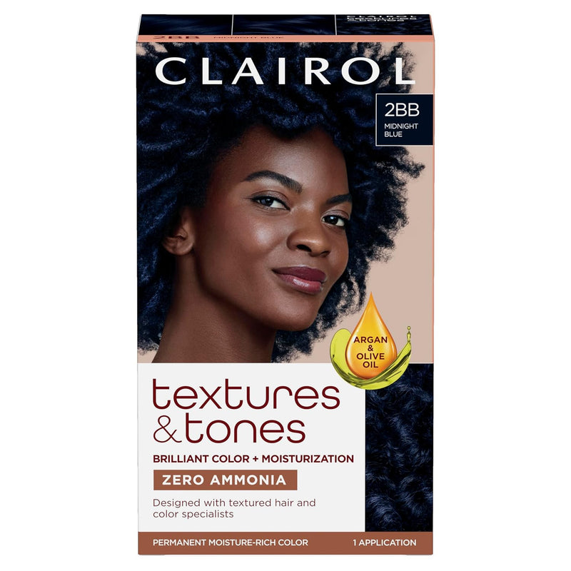 Clairol Textures & Tones Permanent Hair Dye, 2BB Midnight Blue Hair Color