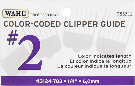 Wahl Professional #2 Color Coded Guide Comb Attachment 1/4" (6.0mm) – 3124-703 - Great for Professional Stylists and Barbers - Purple