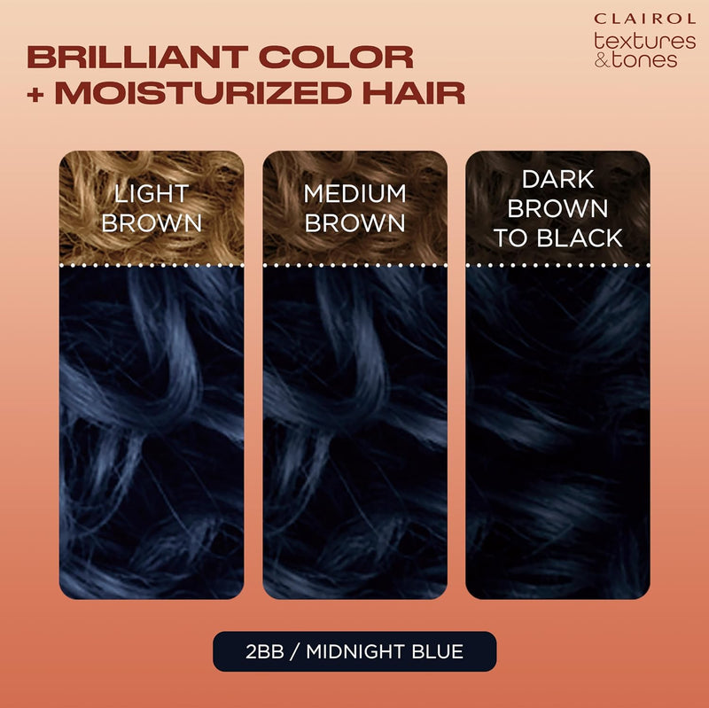 Clairol Textures & Tones Permanent Hair Dye, 2BB Midnight Blue Hair Color