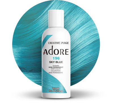 Adore Semi Permanent Hair Color - Vegan and Cruelty-Free Blue Hair Dye - 4 Fl Oz - 196 Sky Blue