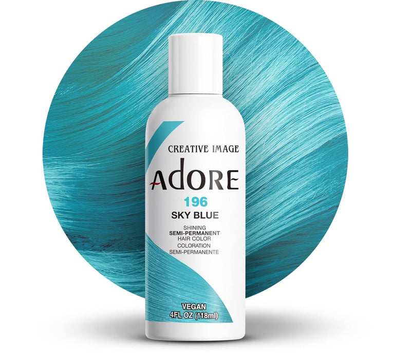 Adore Semi Permanent Hair Color - Vegan and Cruelty-Free Blue Hair Dye - 4 Fl Oz - 196 Sky Blue