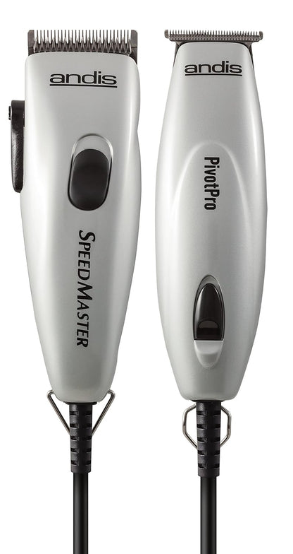 Andis 23965 Professional PivotPro And SpeedMaster Hair Clipper and Beard Trimmer PivotMotor Set, Silver