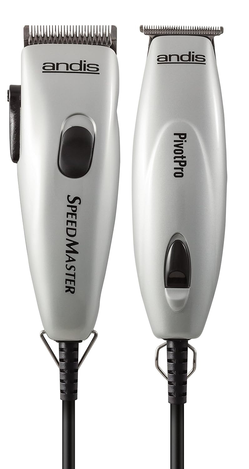 Andis 23965 Professional PivotPro And SpeedMaster Hair Clipper and Beard Trimmer PivotMotor Set, Silver
