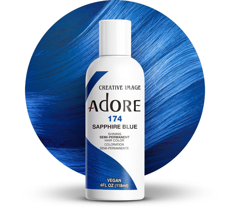 Adore Semi Permanent Hair Color - Vegan and Cruelty-Free Blue Hair Dye - 4 Fl Oz - 174 Sapphire Blue