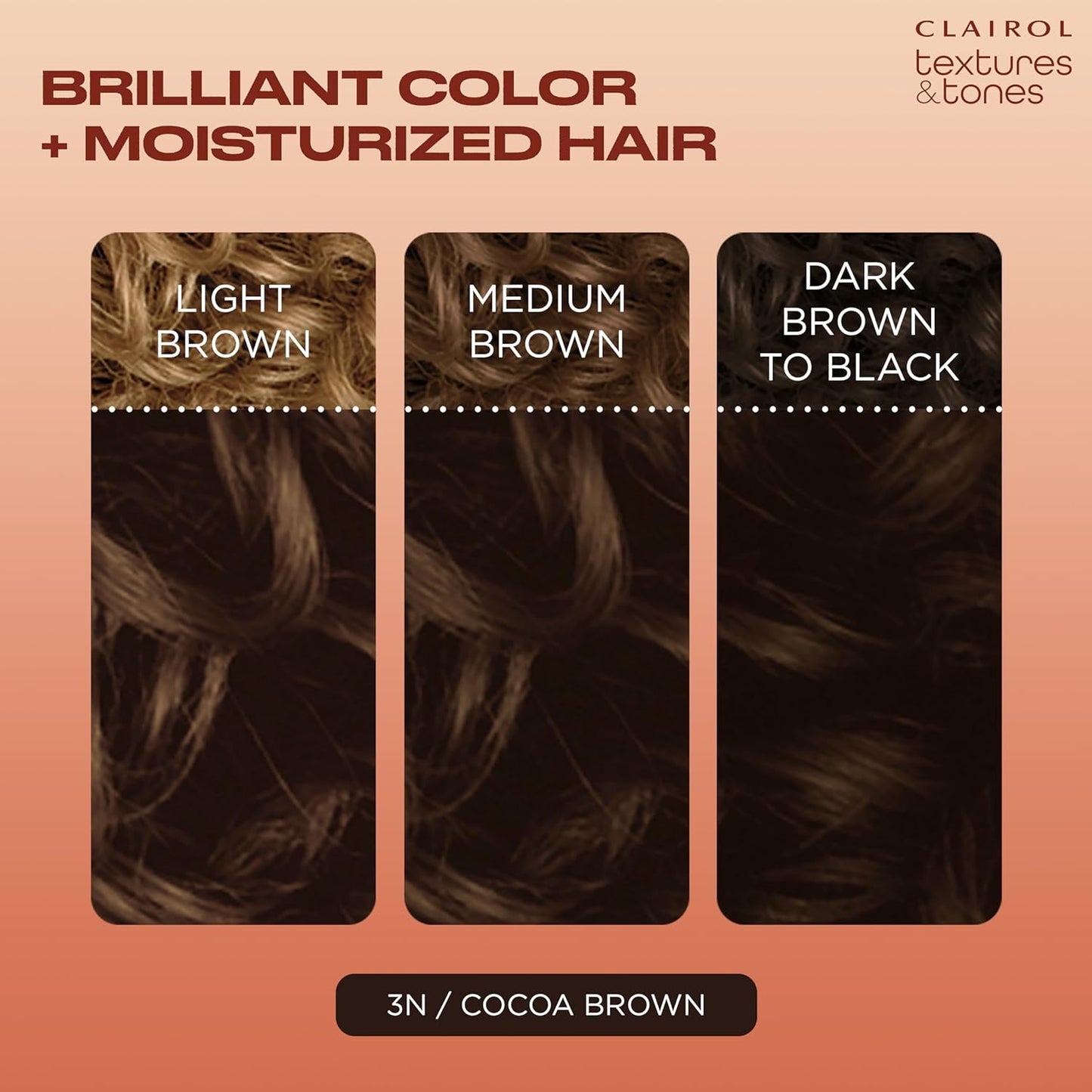 Clairol Textures & Tones Permanent Hair Dye, 3N Cocoa Brown Hair Color