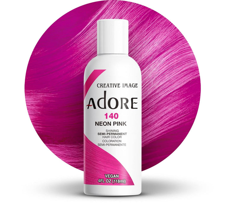 Adore Semi Permanent Hair Color - Vegan and Cruelty-Free Pink Hair Dye - 4 Fl Oz - 140 Neon Pink