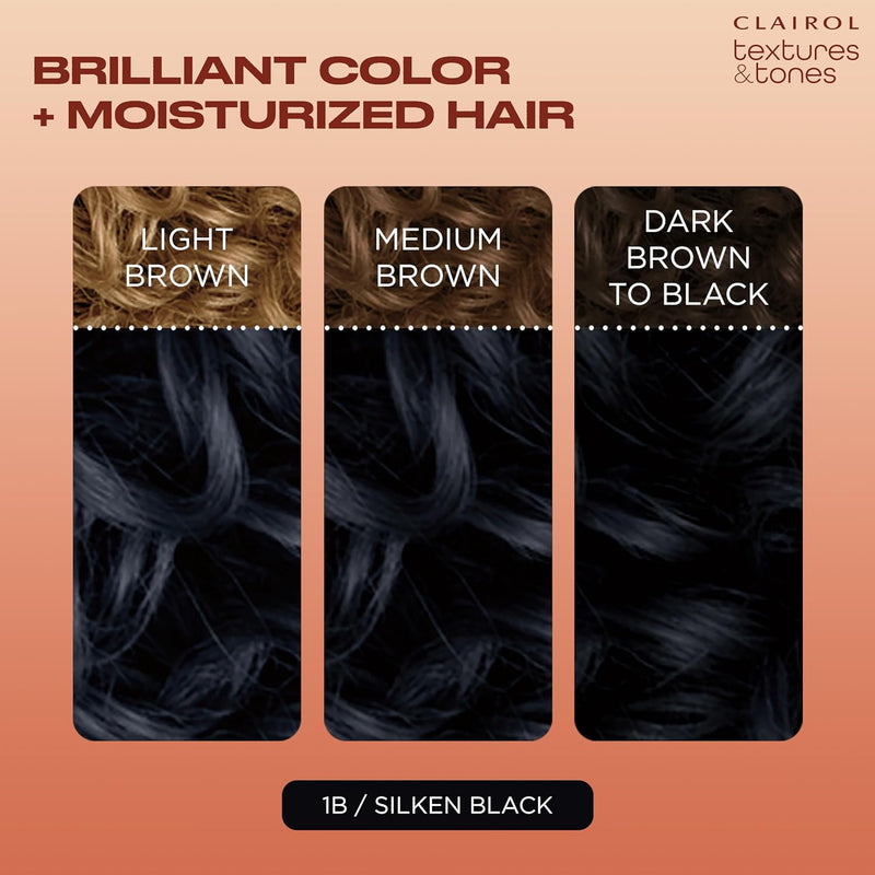 Clairol Textures & Tones Permanent Hair Dye, 1B Silken Black Hair Color