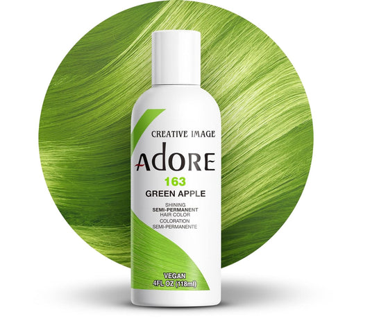 Adore Semi Permanent Hair Color - Vegan and Cruelty-Free Green Hair Dye - 4 Fl Oz - 163 Green Apple
