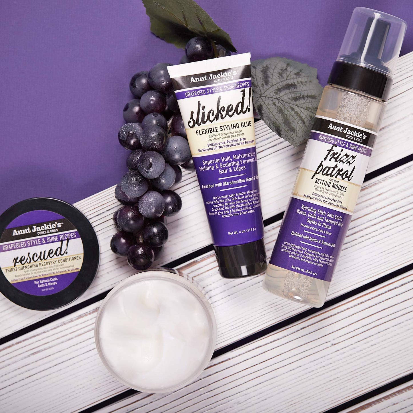 Aunt Jackie's Grapeseed Style and Shine Recipes Slicked Flexible Hair Styling Glue, Superior Hold, 4 Ounce