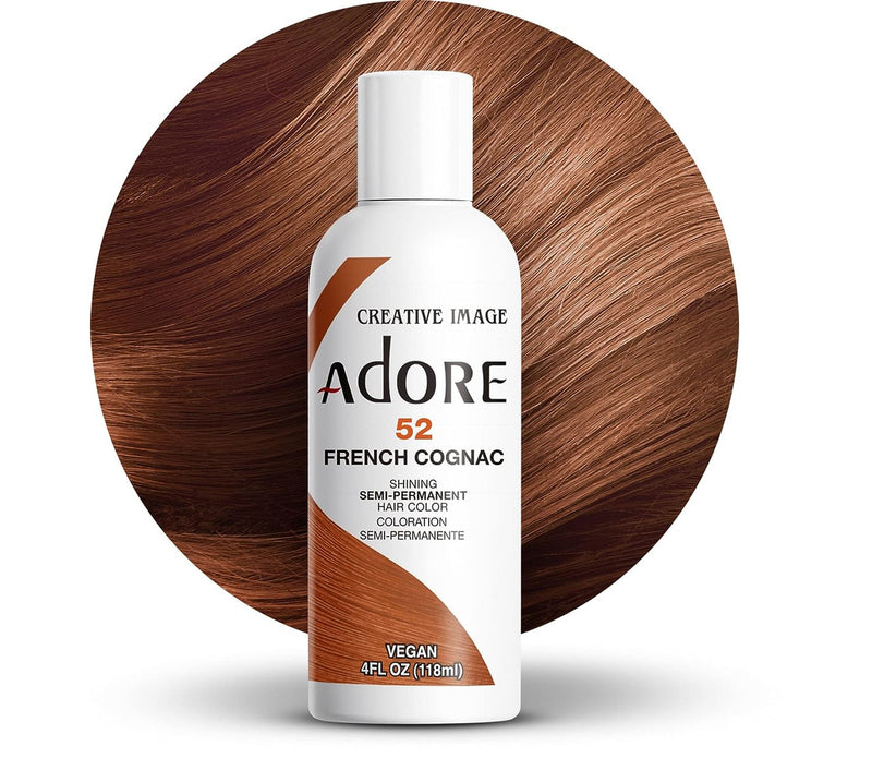 Adore Semi Permanent Hair Color - Vegan and Cruelty-Free Brown Hair Dye - 4 Fl Oz - 052 French Cognac