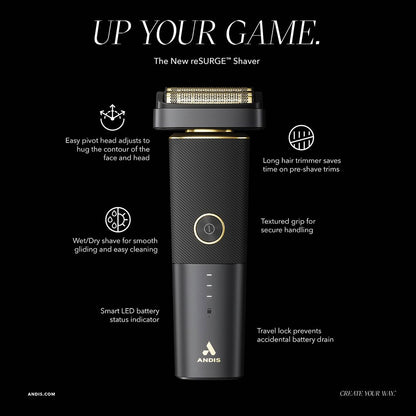 Andis 17300 reSURGE Electric Lithium Titanium Precision Foil Wet/Dry Rechargeable Shaver, Black