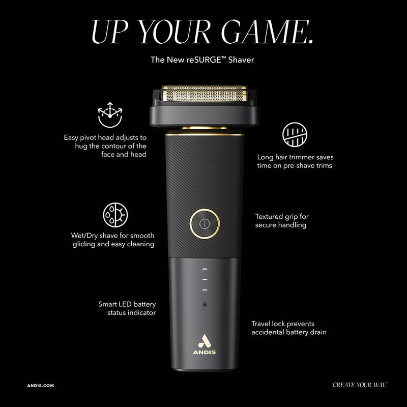 Andis 17300 reSURGE Electric Lithium Titanium Precision Foil Wet/Dry Rechargeable Shaver, Black