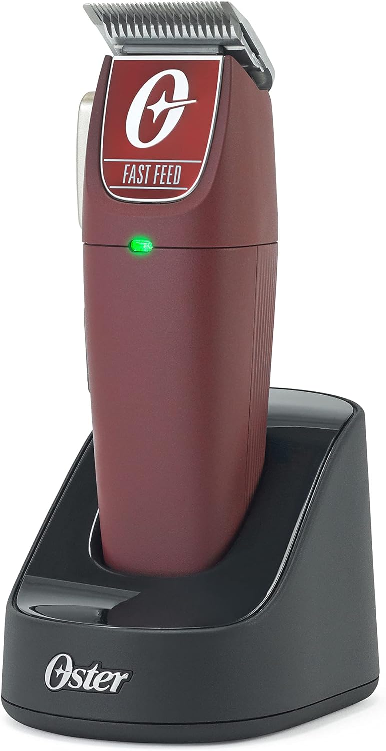 Oster Professional Cordless Hair Clippers, Fast Feed for Barbers and Hair Cutting with Detachable Blade, Burgundy