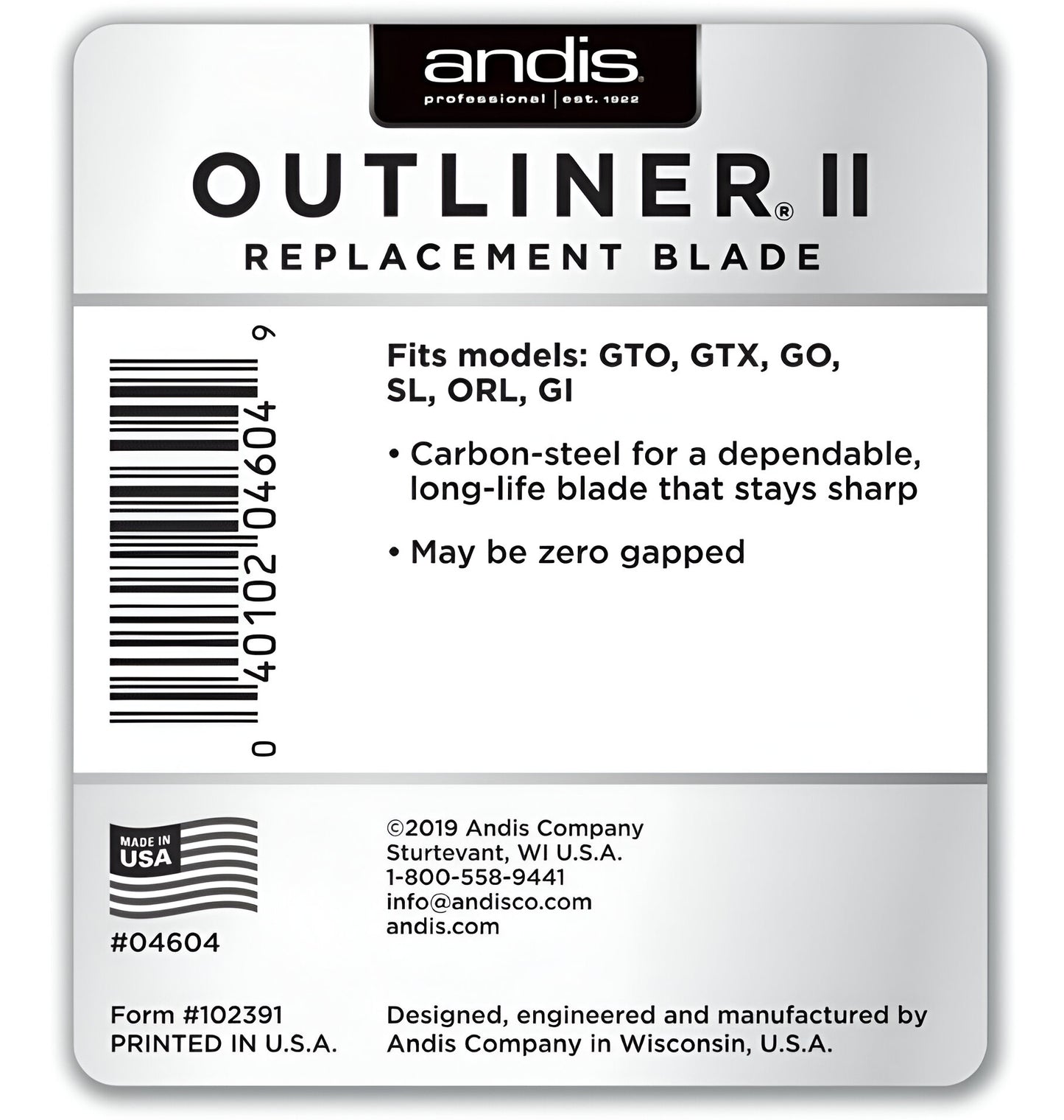 ANDIS OUTLINER II BLADE SIZE: 0.1mm