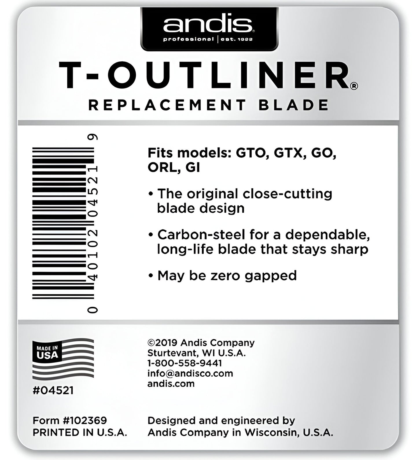 ANDIS T-OUTLINER BLADE SIZE: 0.1mm
