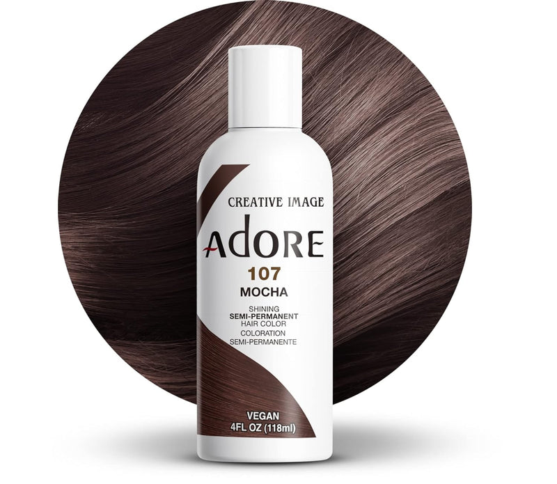 Adore Semi Permanent Hair Color - Vegan and Cruelty-Free Hair Dye - 4 Fl Oz - 107 Mocha
